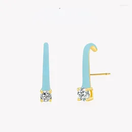 Stud Earrings S925 Pure Silver Blue Micro Diamond Inlay Personalised Female Niche Design Light Luxury High-end Earring Jewellery