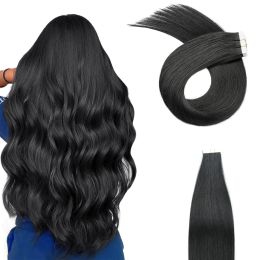 Extensions Tape in Hair Extensions Human Hair #1B Natural Black 20pcs PU Human Hair Tape In Extensions Seamless Real Hair Extensions