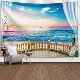 Tapestries Window Charming Natural Landscape Decorative Tapestry Beach Large Wall Decoration Living Room Home