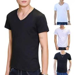 Men's T-Shirts Slim Fit T-shirt Mens Summer T-shirt Round Neck V Neck Short Sleeve Solid Colour Soft Breathable Thin Pullover Slim for Simple 2443