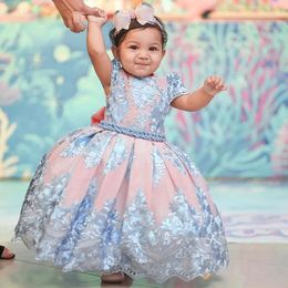 Baby Girl Dress for Birthday Party Flower Lace Vintage Luxury Kids Holiday Ceremony Costume Girls Princess 240325