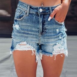 2024 Summer New Breakthrough Spicy Girl Denim Shorts Women's High Waist A-line Ragged Edge Hot Pants Trend