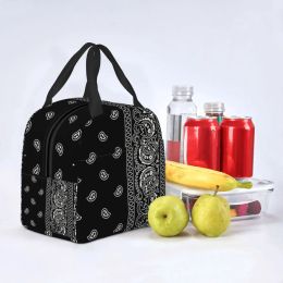 Black And White Paisley Chicano Bandana Style Portable Lunch Box Women Waterproof Cooler Thermal Food Insulated Lunch Bag School