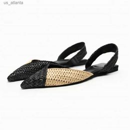 Sandals TRAF For Women Weave Stripes 2024 Summer Pointed Head Flat Shoe Casual Chic 2 Colors Spliced Slingback Shoes H240403