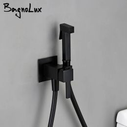 Bagnolux Gun Grey Toilet Hand Held Bidet Sprayer Kit with Hose Holder Wall Mounted Hot and Cold Mixed Type Bathroom Faucet