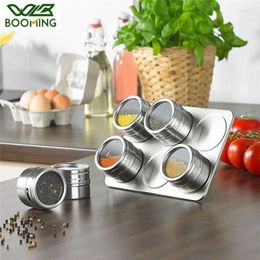 Storage Bottles Seasoning Jar Magnetic Visible Stainless Steel Box 6pcs And 9pcs Outdoor Barbecue Kitchen Supplies