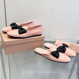 New Dress Shoes Designer Women Mules Bowtie Flats Slingbacks Slippers Silk Satin Shoes With Box 551