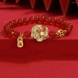 Link Bracelets Women Dragon Bracelet Chinese Zodiac Beads Decor Feng Shui Lucky Amulet Stretch Year For