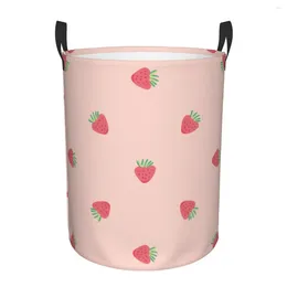 Laundry Bags Folding Basket Pink Strawberry Dirty Clothes Toys Storage Bucket Wardrobe Clothing Organizer Hamper