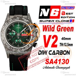 DIW Emerald Carbon SA4130 Automatic Chronograph Mens Watch N6F V2 Green Dial Black Nylon Strap Super Edition Same Serial Card Puretime Reloj Hombre PTRX