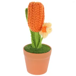 Decorative Flowers Tulip Flower Pot Crochet Bonsai Mini Decor Home Ornament Artificial Simulated Woven Decorations Knitting