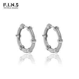 Earrings F.I.N.S Korean Style Hexagon Screw Pattern Texture S925 Sterling Silver Hoop Earrings for Women Geometric Round Huggies Jewelry