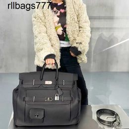 Handmade Bk Bag Large Handbag Birkn50 2023 Litchi Pattern Extra Bag Unisex Business Trip Luggage Capacity Handheld Tide Hac