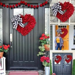 Decorative Flowers Valentines Day Front Door Outside 17in Valentine Decorations Heart Shaped Wreath For Outdoor Valentine's Decoration