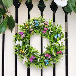 Decorative Flowers Spring Wreaths For Front Door Green Wreath Decor With Butterfly Garland Sign