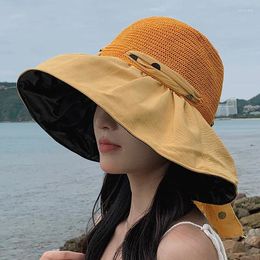 Wide Brim Hats Summer For Women Beach Hat Female Sunscreen Fisherman Cap Dot Bow Ladies Foldable Sunhat Uv Protection Gorros