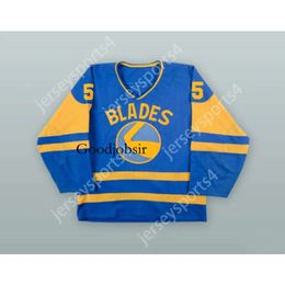 Gdsir Custom TRENT YAWNEY 5 SASKATOON BLADES BLUE HOCKEY JERSEY NEW Top Ed S-M-L-XL-XXL-3XL-4XL-5XL-6XL