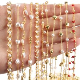 Components 1m Gold Color Stainless Steel Heart Star Crystal Pearl Beads Chain for Bracelets Necklace Ankles Jewelry Making Diy Accessories