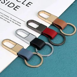 Keychains 1Pc Fashion Genuine Leather Pendant Metal Key Chain For Men Women Car Strap Keyrings Charms Accessories