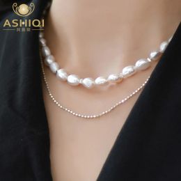 Necklaces ASHIQI Natural Baroque Pearl Necklace 925 Sterling Silver Fashion Jewelry Set for Women Gift