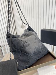 Designer bag denim garbage bag 2024 new style fragrant bag diamond grid chain large capacity tote denim bag