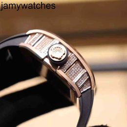 Watch Date Luxury Richardmill Mens Mechanical Wristwatch Wine Barrel Rms055 Series 2824 Automatic Gold Full Diamond