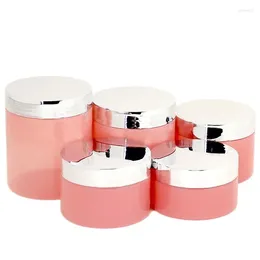 Storage Bottles 22pcs Plastic Cosmetic Pots Cream Jars Glossy Silver Screw Lid 100G 120G 150G 200G 250G Empty Pink Containters Wide Mouth