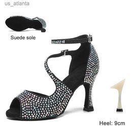 Dress Shoes DKZSYIM Latin Dance Womens Ballroom Tango Rhinestone High Heels Black/Silver/Gold Wedding H2404030FMR