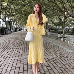 Work Dresses Woman Thickened Knit Sweater Pullover And Slim Sling Dress Two-piece Elegant Women's Fashion Skirt Set Outfit Large Size G573