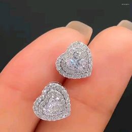 Stud Earrings Huitan Classic Heart Crystal Cubic Zirconia Eternity Timeless Women Fancy Girl Gift High Quality Jewelry