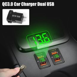 Dual USB Power Adapter For Toyota 12-24V Voltmeter QC Car Socket Charger LED Car Accessories Quick Charge For Mobile Phone