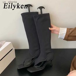 Dress Shoes Fashion Spring Stretch Womens Boots Sandals Square Open Toe Low Heel Ankle Strap Hollow Out Street Style H240403