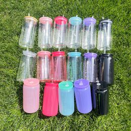 BPA Free Cold Drink 16oz Aron Plastic Can with Colourful Pp Lids 5 Colours Mixed Reusable Beer Mug for UV DTF Wraps Ready to Ship 50pcs/case