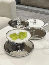 Plates Ceramic Fruit Tray Dessert Plate Candy Snack Double-layer Tea Table Accessories Tableware