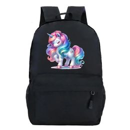 Unicorn Fashion Girl Backpack Women Shoulder Elegant Rainbow High School Schoolbag Black Harajuku Bags 240323