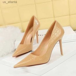 Dress Shoes BIGTREE Women Wedding Shallow Pointed Toe Patent Leather 10CM Thin high heels Stone pattern Stiletto Naked H240403