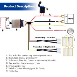 Universal Built-In Car Seat Heater 12V Alloy Wire Heating Heat Pads 3-Level Dual Round Control Switch System With Harness