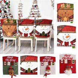 Chair Covers Christmas Cover Cartoon Santa Claus Snowman Anti-Wrinkle Reusable Sleeve Ornament 2024 Year Home Decoration