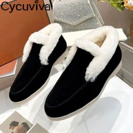 Loafers 2023 White Fur Open Walk Ankle Boots for Women High top Slip on Flat Wool Snow Boots Comfortable Winter Shoes woman botas mujer