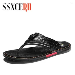 Slippers Brand Summer High Quality Men's Flip Flops Genuine Leather Luxury Beach Casual Sandals For Men Fashion Shoes