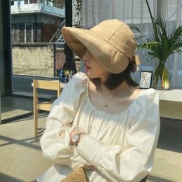 Wide Brim Hats Cotton And Linen Bowknot Bow Sun Hat Practical Breathable Foldable Women Bucket Korean Style Cap