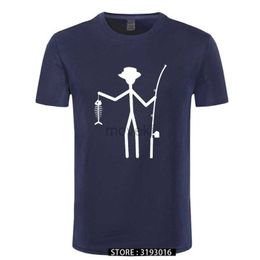 Men's T-Shirts Cool Funny T-Shirt Men High Quality Tees Mens Fisherman Stick Figure Holding Fish Bones Cotton Short Sleeve T Shirts 2443