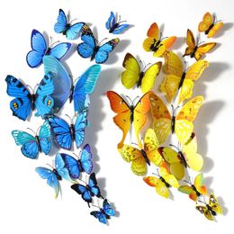 12pcs Multicolor Double Layer Wings 3D Butterfly Wall Sticker Magnet PVC Butterflies Party Kids Bedroom Decor Fridge Stickers