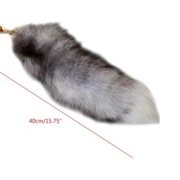 Large Fluffy Fox Animal Tail Keychain Women 40cm Long Plush Pendant Key Chain Bag Charm Couple Keyring for Backpack Car Decor