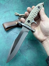 New Arrival H9905 High Quality Strong Straight Knife 440C Satin Blade Full Tang G10 Handle Outdoor Camping Hiking Survival Tactical Knives with Leather Sheath