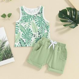 Clothing Sets Toddler Boys Summer Shorts Sleeveless Leaf Print Vest Tops Drawstring Baby Beachwear