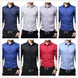 Men's Dress Shirts Men Solid Colour Slim Fit Long Sleeve Shirt Smooth Mens Big Sizes S-5XL