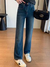 Cotton stretto gamba dritta jeans di fascia alta di fascia alta inverno in penna termica vello a pece stretto gamba dritta pavimento jeans per donne