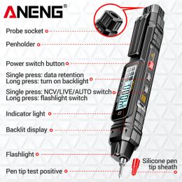 ANENG A3005 Pocket Pen Type Digital Multimeter Test Lead without Battery 4000 Counts LCD/Anti Display Screen True RMS Black Tool