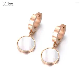 Stud Earrings ViiEee Trendy White Shell & Black Acrylic Hoop For Women Real Gold Plated Stainless Steel Anniversary Jewelry VE18042